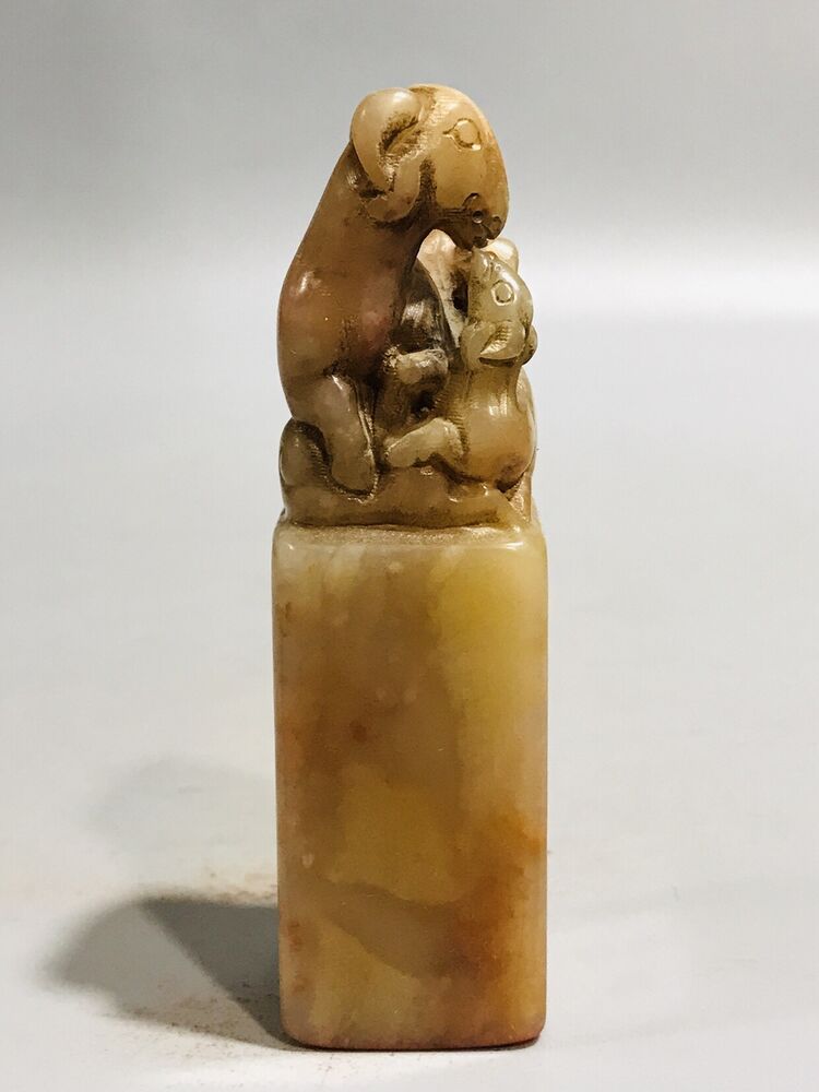 Chinese Shoushan Stone Carving Exquisite Sheep Seal Statue Collectible Art Gift