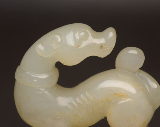 Chinese Natural Hotan Jade Hand Carving Exquisite Dog Statue Figurine Collection