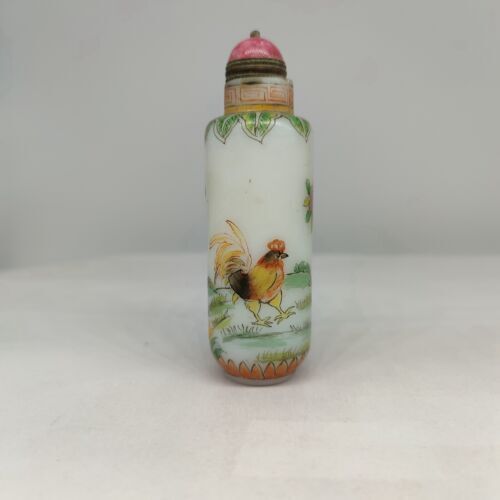 vintage chinese peking glass snuff bottle hand painted rooster cock statue qing