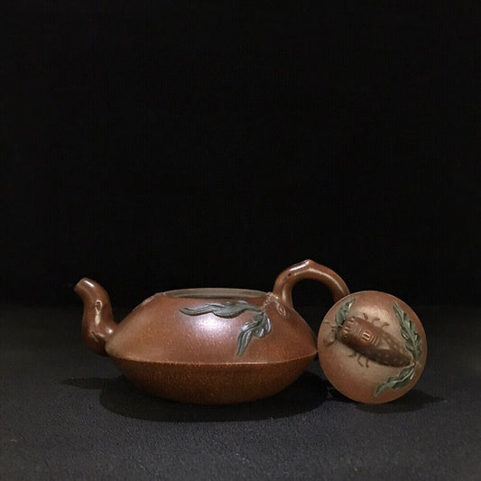 vintage chinese yixing purple clay teapot zisha ceremony carving Collectible art