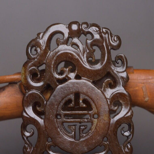 Chinese Antique Natural Hotan Jade Carved Dragon Statue Pendant Jewelry Rare Art