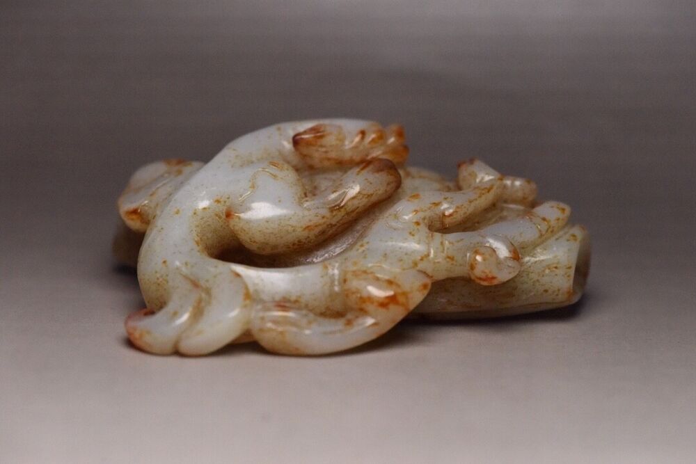 Old Peking Chinese Hetian Jade Hand Carving Dragon Statue Unique Wonderful Art