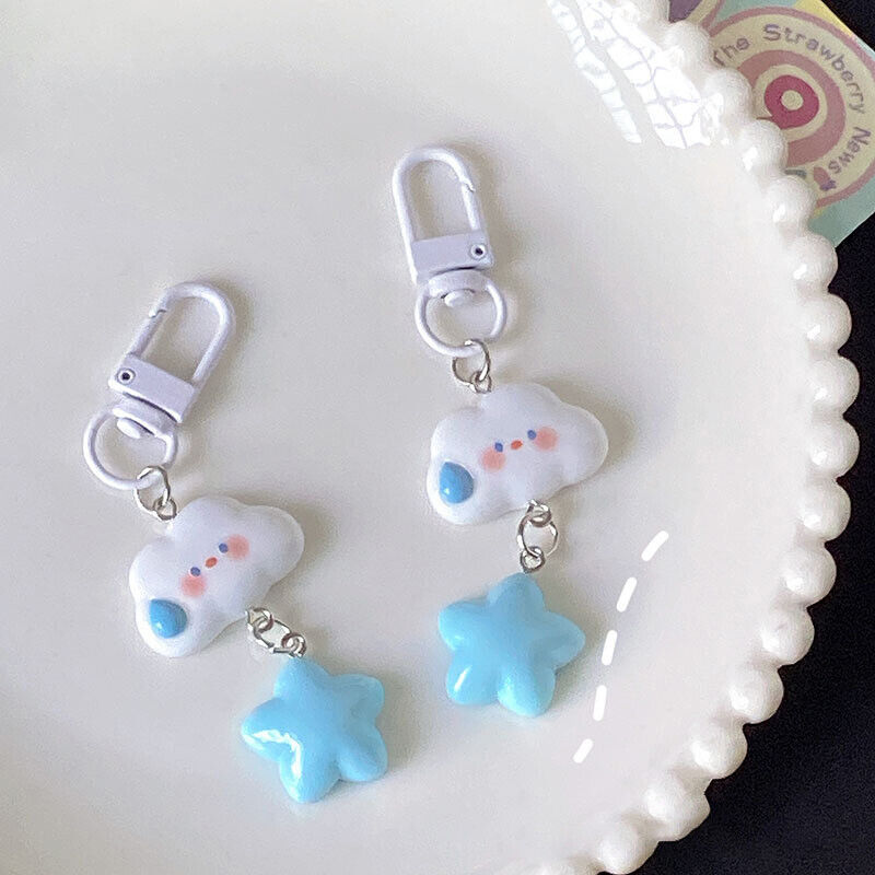 Cartoon Cloud And Star Keychain Car Keys Accessories Kawaii Keyring Bag Pendant