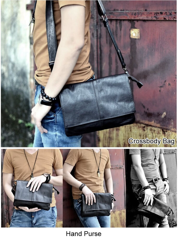 Men's Faux Leather Small Single Shoulder Bag Crossbody Messenger bag Hand Purse