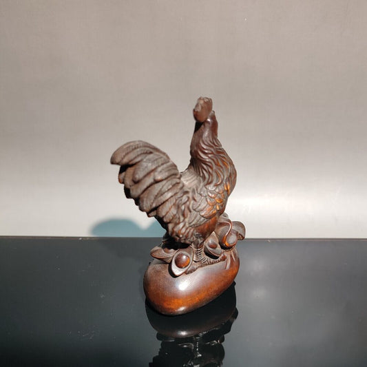 vintage wooden ornament carving mini rooster statue cock Animal decorative Gift