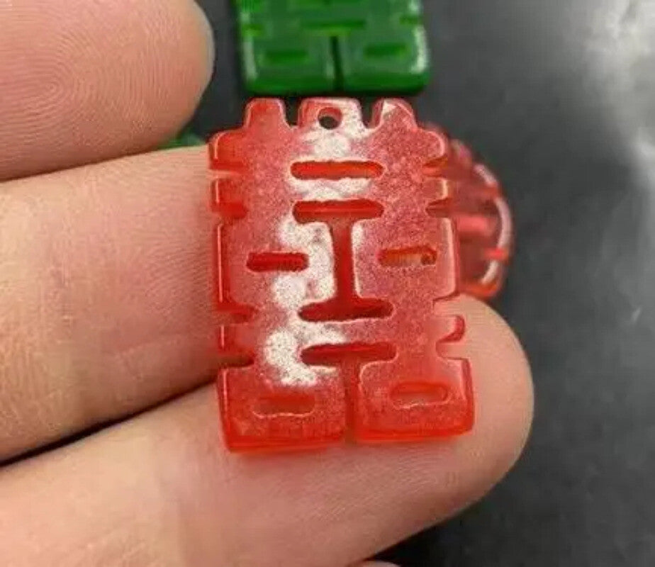 Jade Double Happiness Chinese Symbol Beads for Jewelry Making Diy Accessories