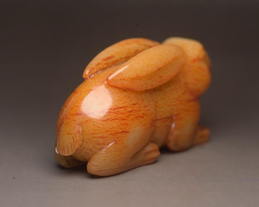 Collection Chinese Natural Hetian Jade Carving Exquisite Rabbit Statue Figurine