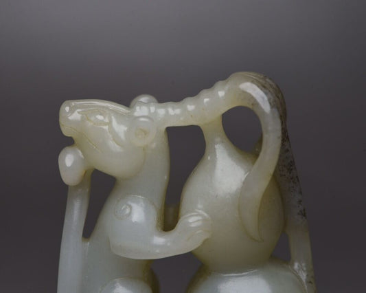 Collections Chinese Hetian Jade Hand Carving Rat Gourd Statue Exquisite Art Work