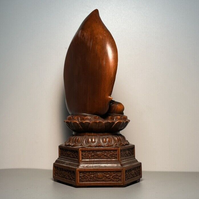 Vintage Chinese Antique Wooden Carving Medicine Buddha Statue Wood Sculpture Art