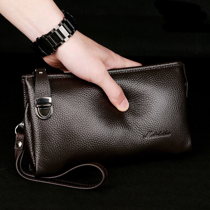 100% Genuine Leather Business Bag, Men's Clutch Wallet Large Capacity Handbag