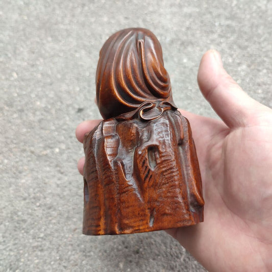 Chinese Boxwood Carving Monk Wooden Buddha Statue Figurine Dharma Home Decor Art