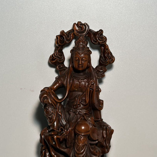 Vintage Wooden Carved Free Kuan Yin Statue Home Decor Wood Sculpture Collection