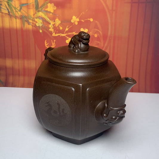 Vintage Chinese Yixing Purple Clay Teapot Zisha Ceramic Carving Beast Tea Set