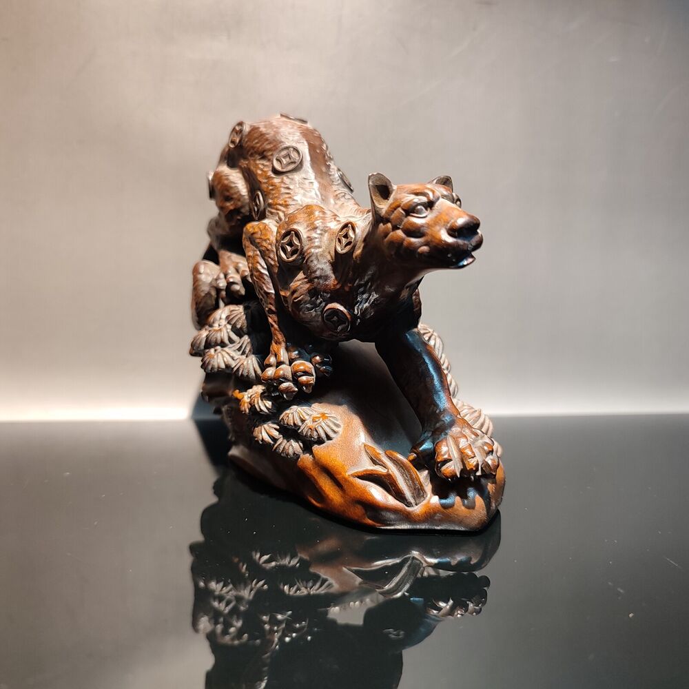 chinese boxwood Home Art Craft carved wooden Leopard statue panther cheetah Wood