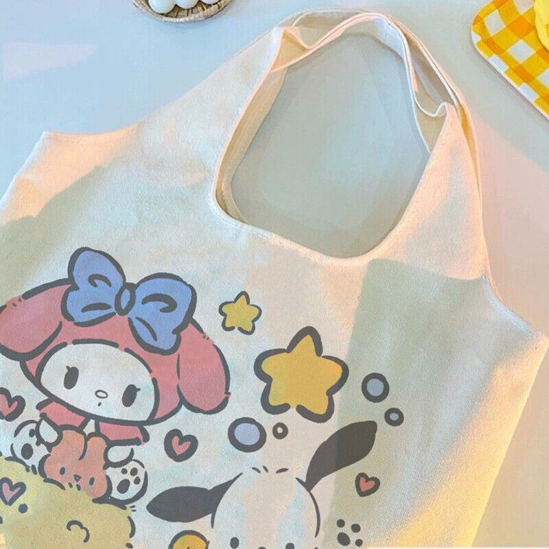 Women Girl's My Melody Handbag Tote Canvas Student Book Storage Bag Shoulder Bag