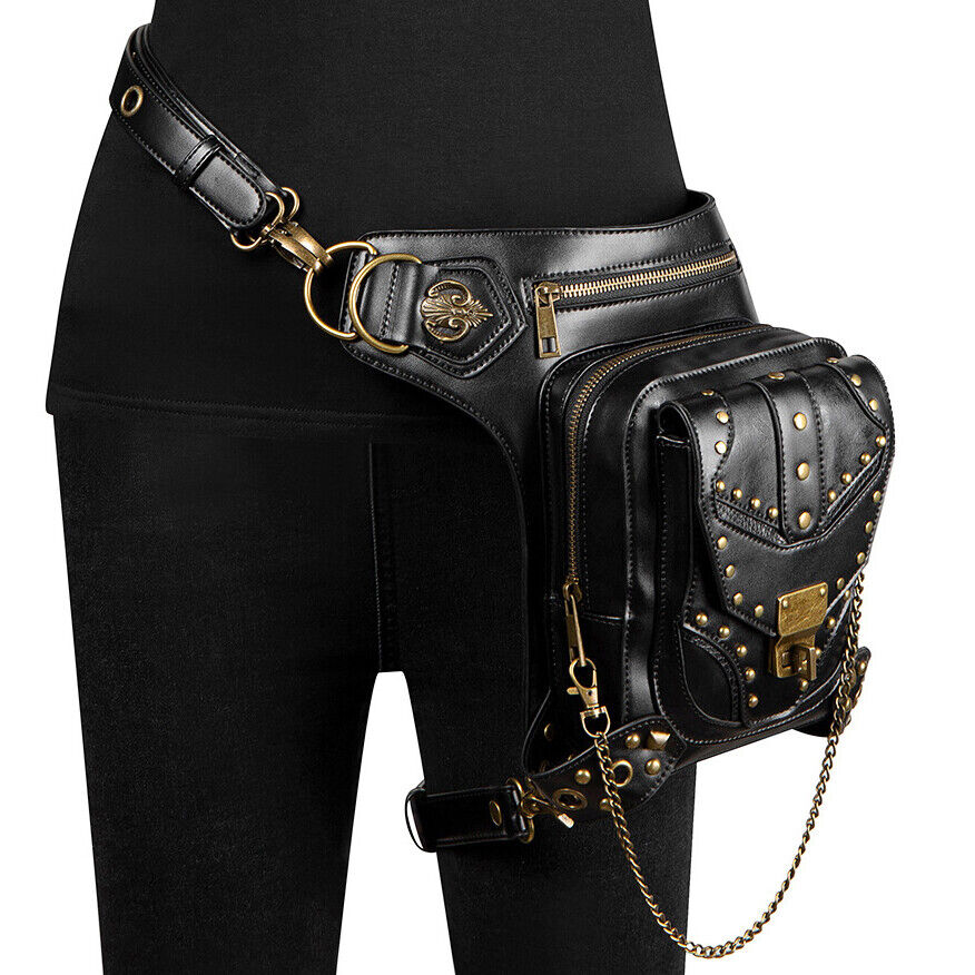 Lady's Leather Leg Drop Belt Bag Punk Rock Motorcycle Thigh Hip Waist Fanny Pack