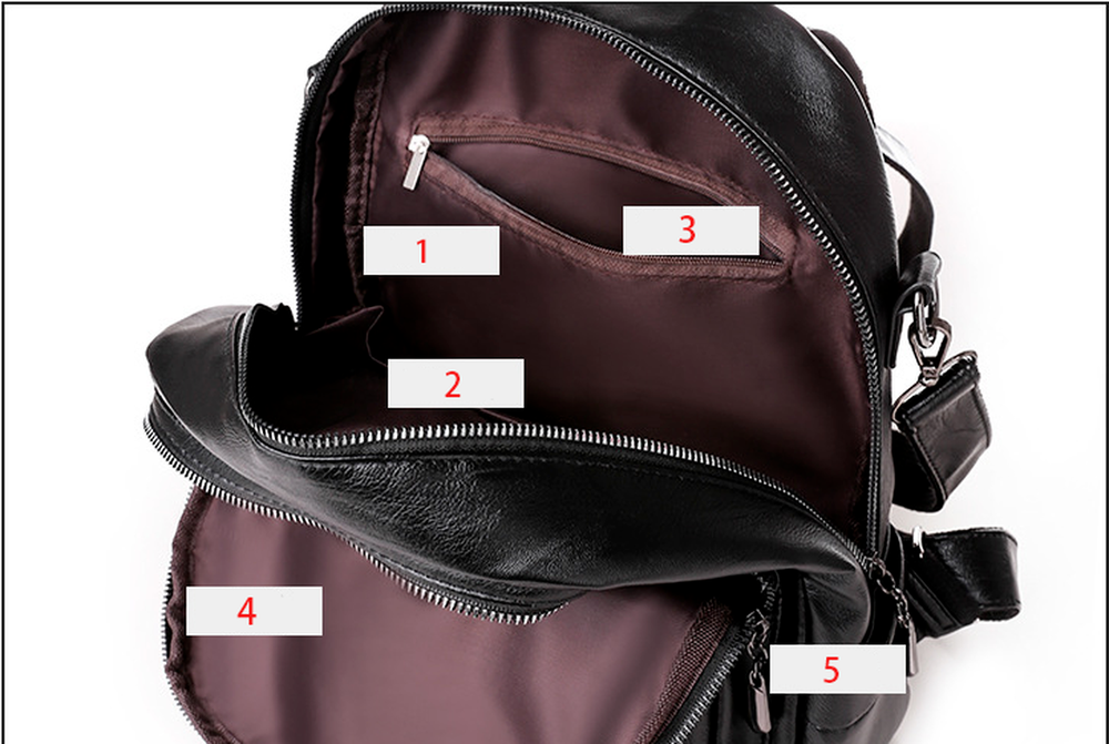 Large Capacity Black PU Leather Backpack Shoulder Bag Travel Rucksack Handbag
