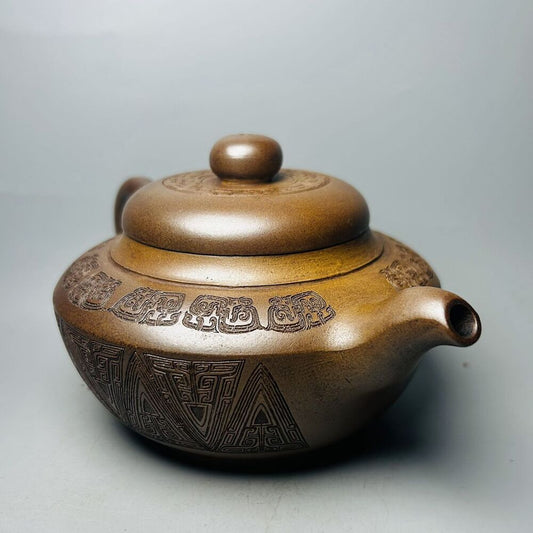Vintage Chinese Yixing Purple Clay Teapot Zisha Ceremony Carving Collectible Art