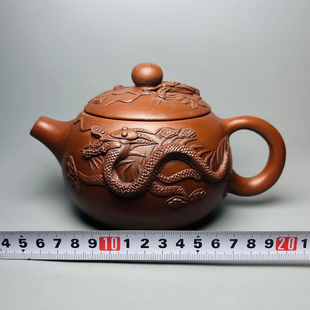 Vintage Chinese Yixing Purple Clay Teapot Zisha Ceramic Carving Dragon Teaware