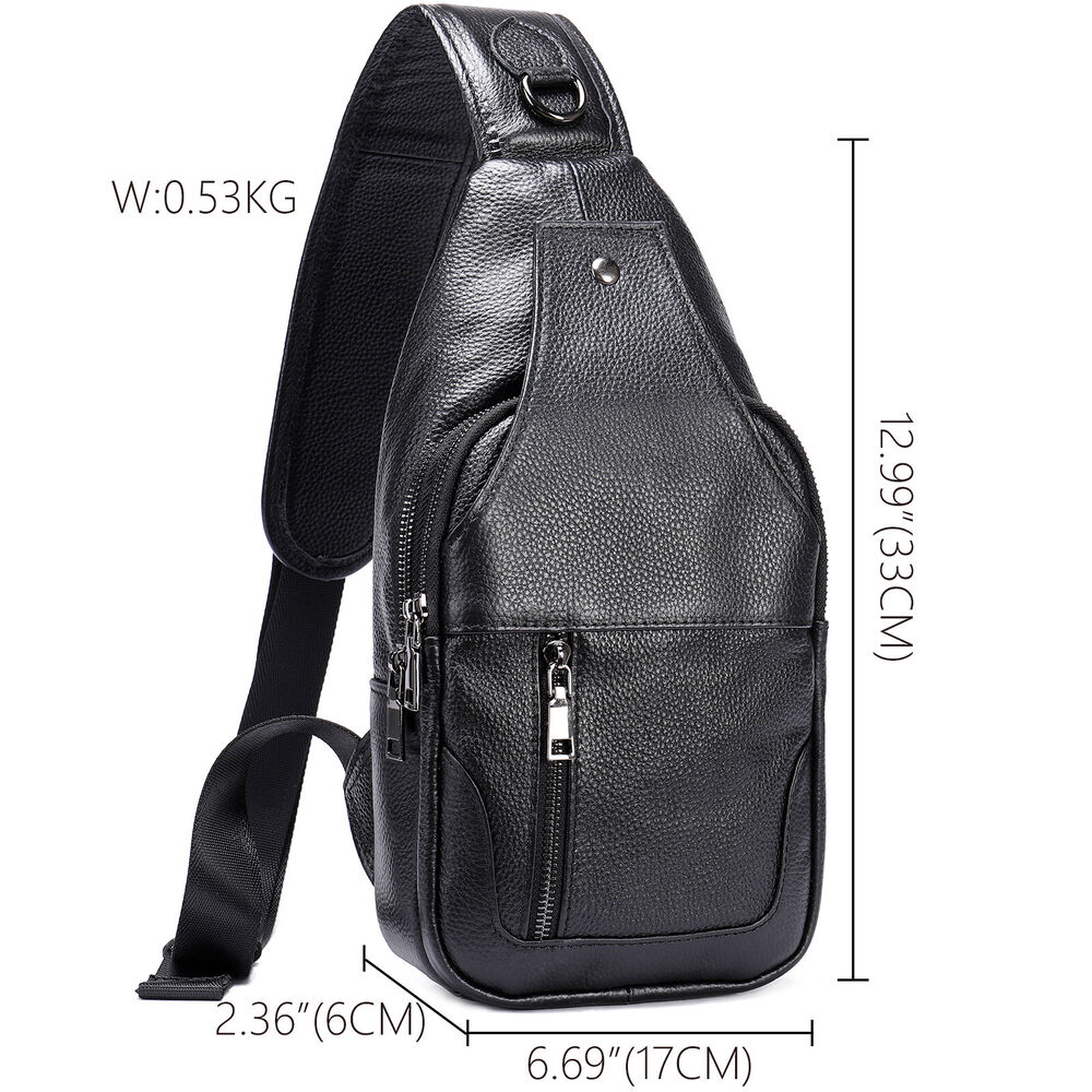 100% Genuine Leather Crossbody Bag Chest Bag Hiking Sling Backpack Shoulder Bags