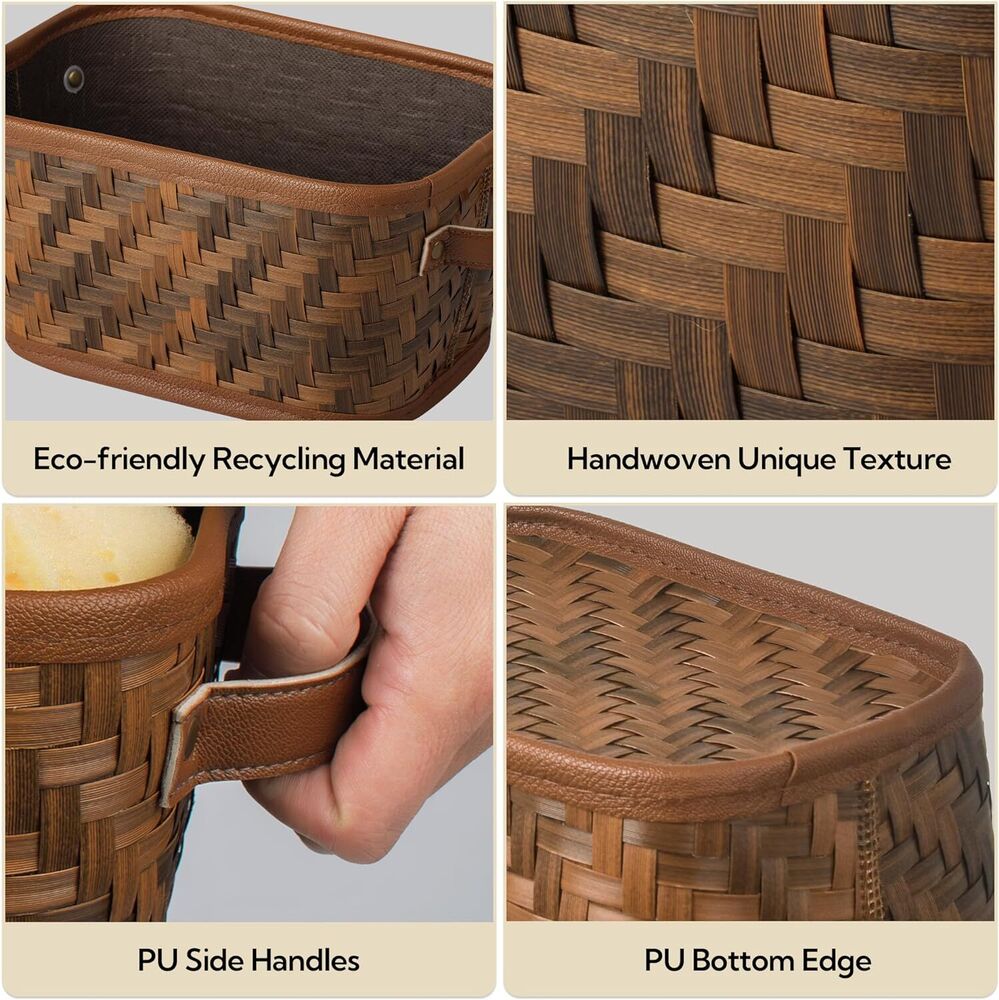 Woven Storage Baskets for Home Kitchen Organizing Decoration Brown 3 Pieces