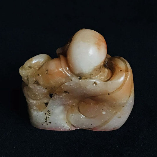 Antique Chinese Shoushan Stone Carved Laughing Buddha Statue Seal Carving Seals