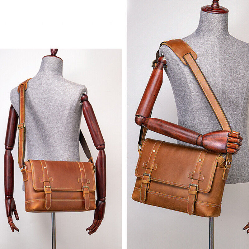 Crazy Horse Leather Men's Shoulder Messenger bag Cowhide Business Briefcase