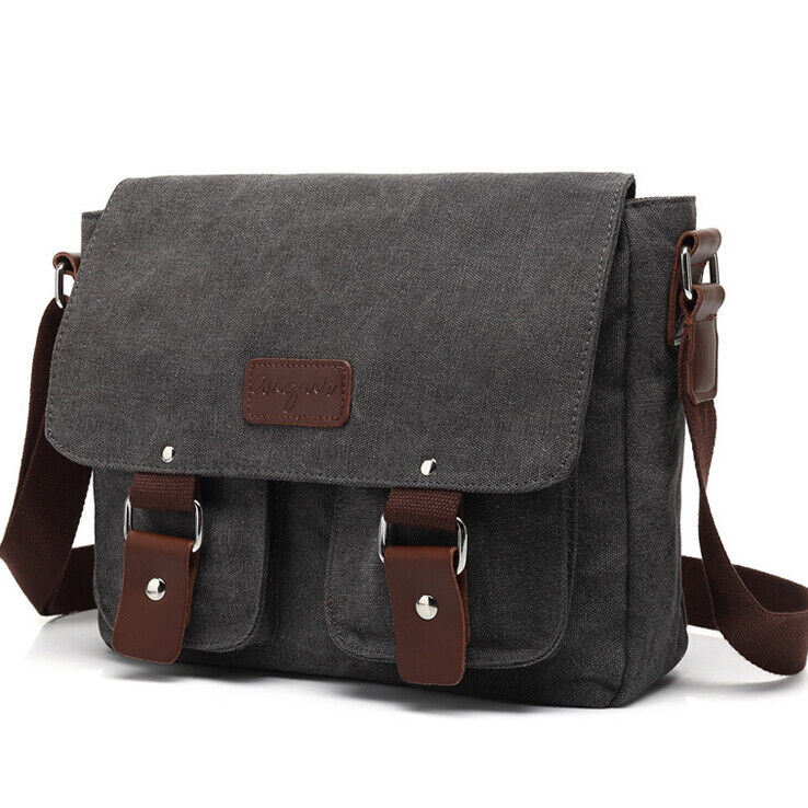 Men Sling Shoulder/Messenger Bag Canvas&Leather 12" Business Casual Daypack