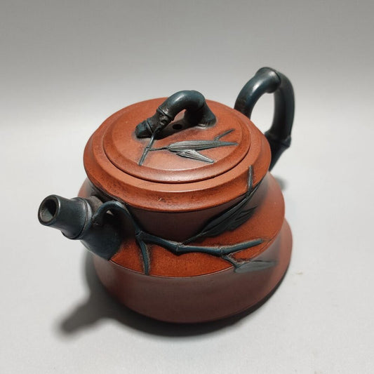 Vintage Chinese Yixing Purple Clay Teapot Zisha Ceremony Ceramic Bamboo Teaware