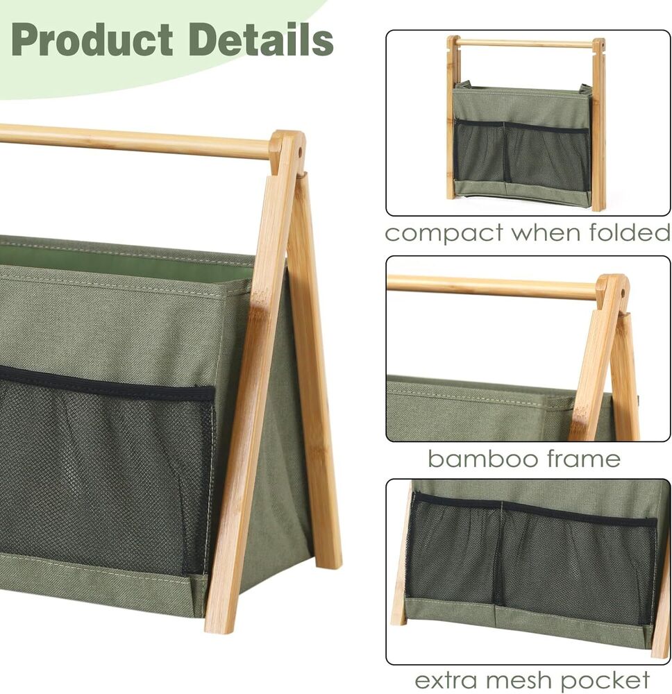 Magazine Holder Foldable Rack Basket with Pocket Book Bin Caddy Organizer Gift
