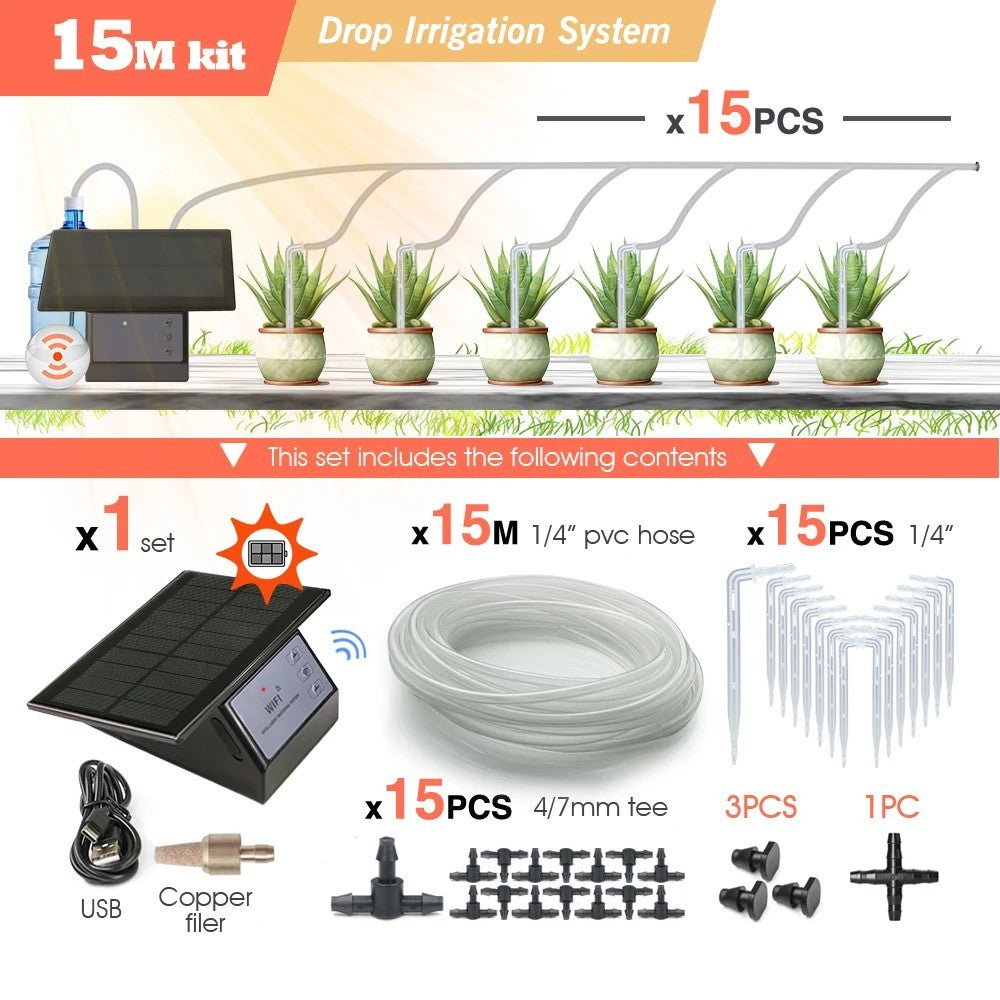 Solar Power Timer Smart Drip Irrigation System Remote Control Watering Kit