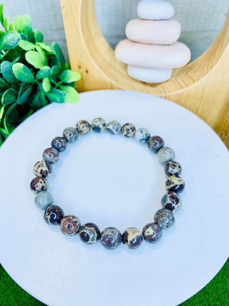 Crystal Asteroid Jasper Round Bead Stretch Bracelet Gift Meditation Crystals
