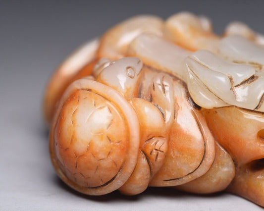 Collection Chinese Hetian Jade Carving Dragon Turtle Statue Exquisite Figurines