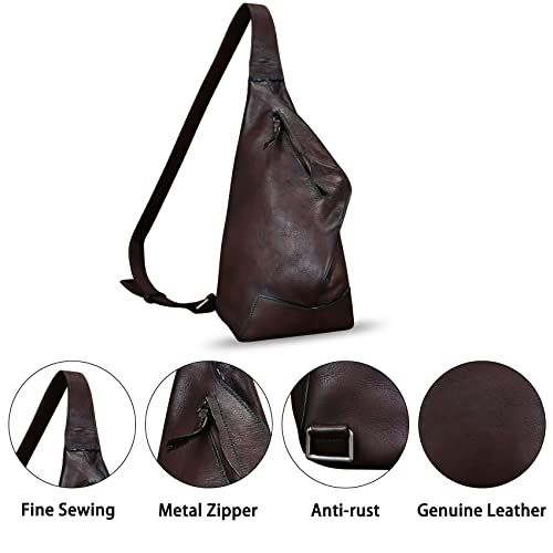 FEIGITOR Genuine Leather Sling Bag Retro Crossbody Medium, Coffee