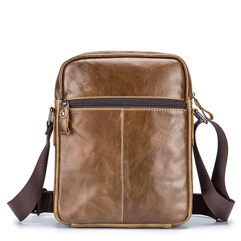 100% Genuine Leather Men's Sling Shoulder/Messenger Bag Double Zipper 8" Handbag