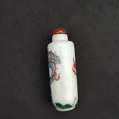 Old Beijing colored glaze snuff bottle painted box gifts chinese dragon statue