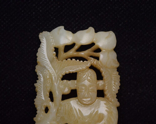 Old Peking Chinese Natural Hetian Jade Hand Carving Children Statue Collections