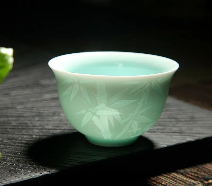 New China Kungfu Teacups Green/Azure Plum Bamboo Celadon Pu'er Master Tea Cup