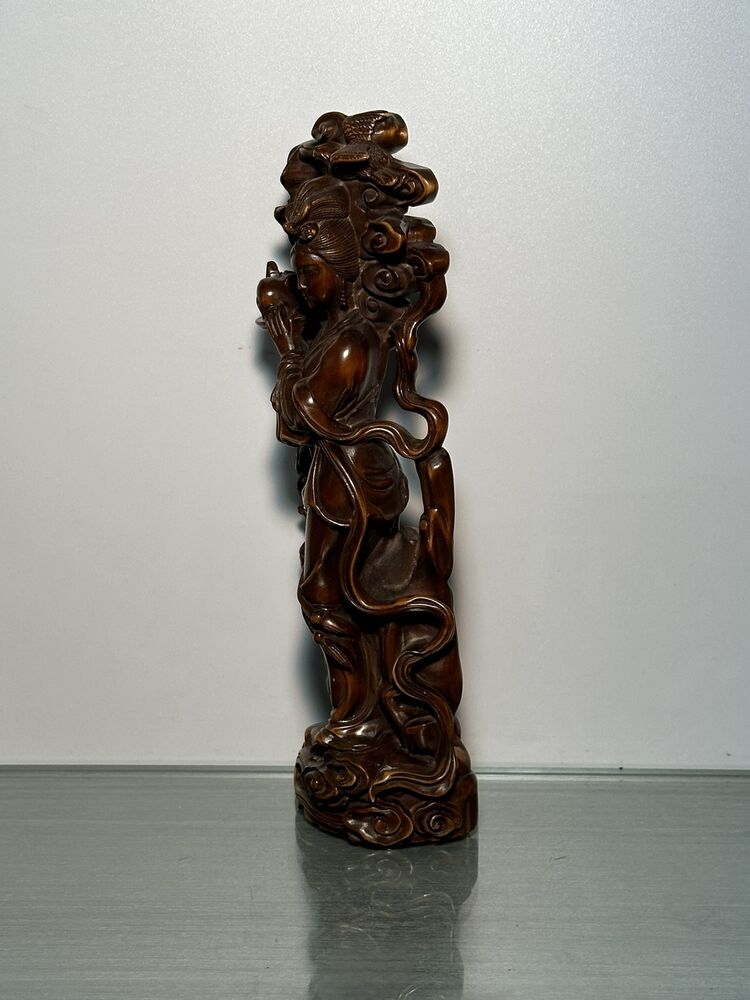 Chinese Old Natural Boxwood Carving Beautiful Woman Statues Woodwork Figurines