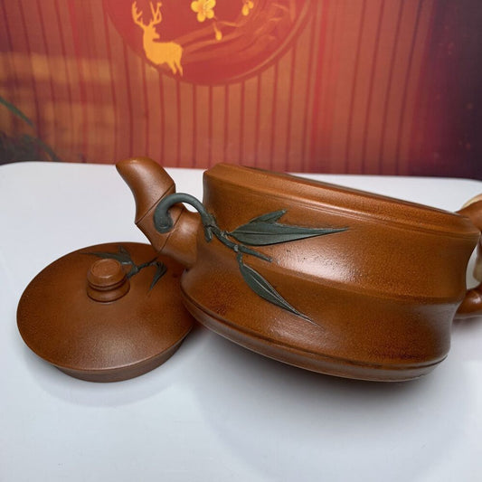 Vintage Chinese Yixing Purple Clay Teapot Zisha Ceremony Ceramic Bamboo Teaware