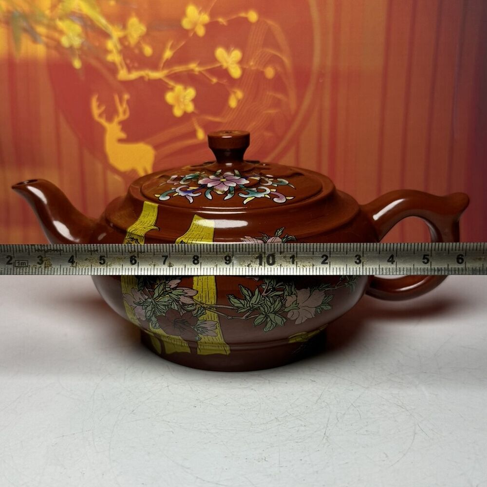 Chinese Yixing Purple Clay Teapot Zisha Ceramic Enamel Flower Bird Tea Set Nice