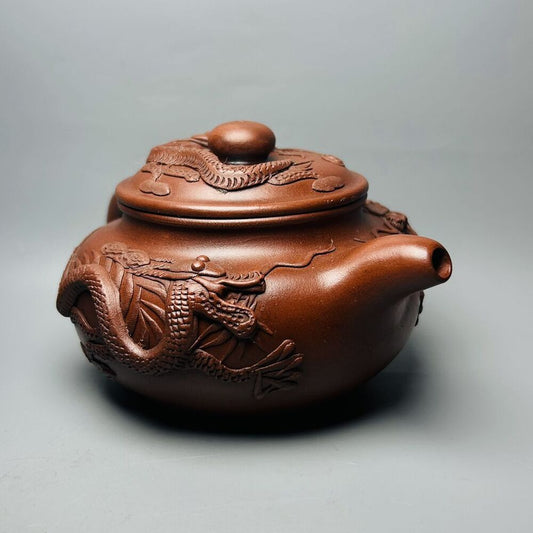 Vintage Chinese Yixing Purple Clay Teapot Zisha Ceramic Carving Dragon Tea Set