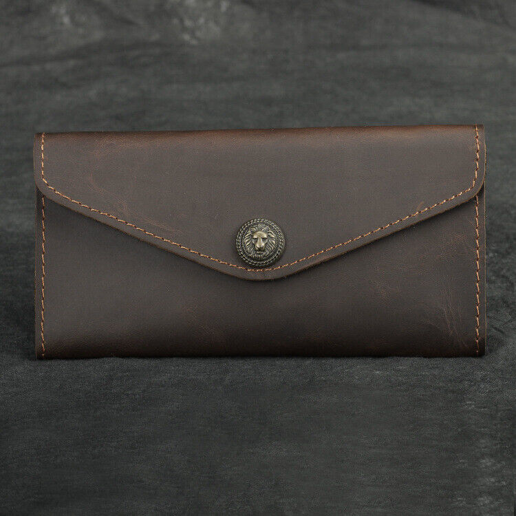 Crazy Horse Leather Men's Envelope Wallets Retro Flip Long Clutch Bag Phone Bags