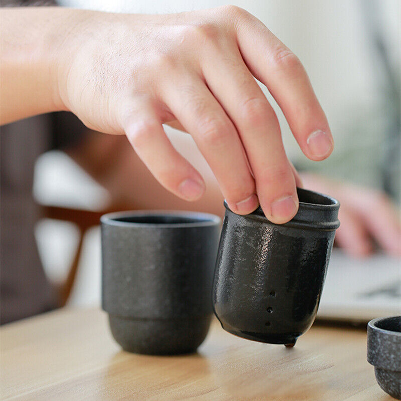 portable tea set for travel filter cup black pottery tea pot cup carry bag new