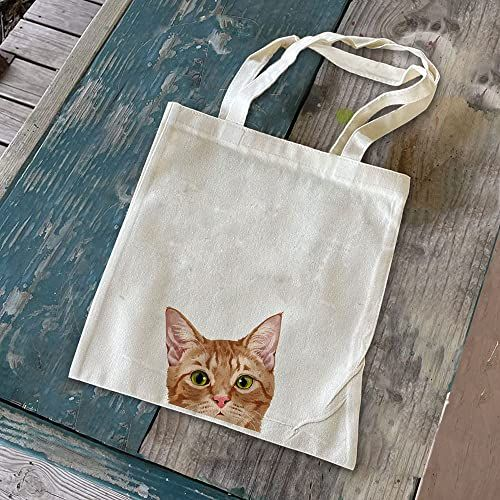WIRESTER Reusable Canvas Tote Bag for Women Medium, Orange Tabby Kitten Cat