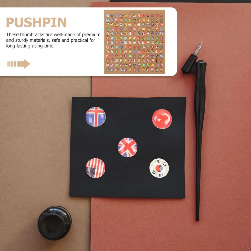 Bulletin Board Thumbtacks 218Pcs National Flag Country Map Pushpin Travel Marker
