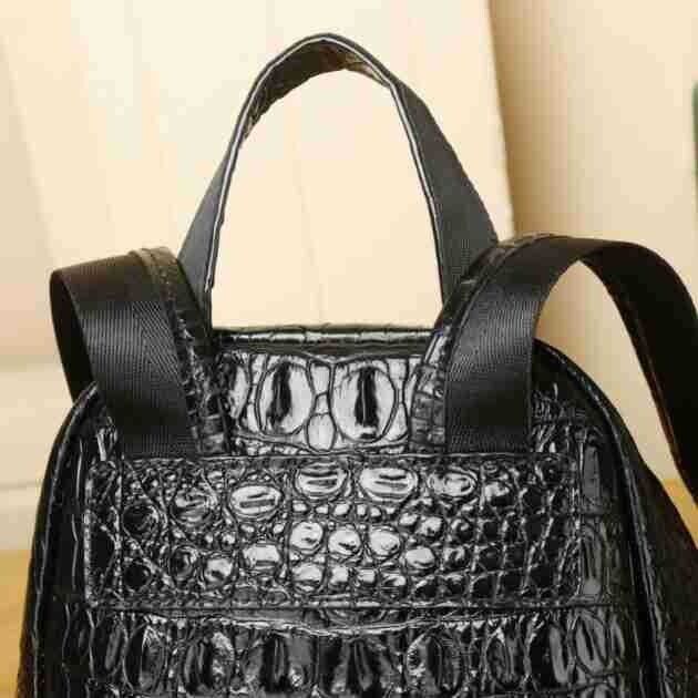 Top Cow Leather Black Women's bag, New Desinger Crocodile Print Backpack Travel