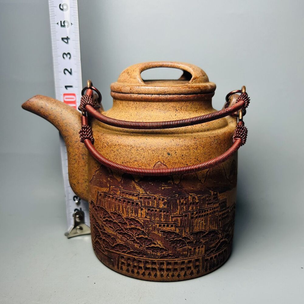 Vintage Chinese Yixing Purple Clay Teapot Zisha Ceremony Carving Collectible Art