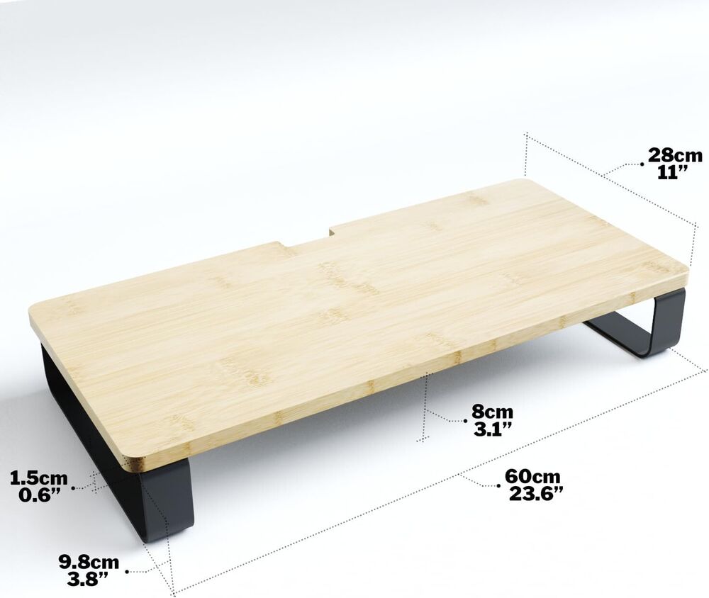Wooden Monitor Stand Made from High Quality Bamboo XL Desktop PC Organizer Riser