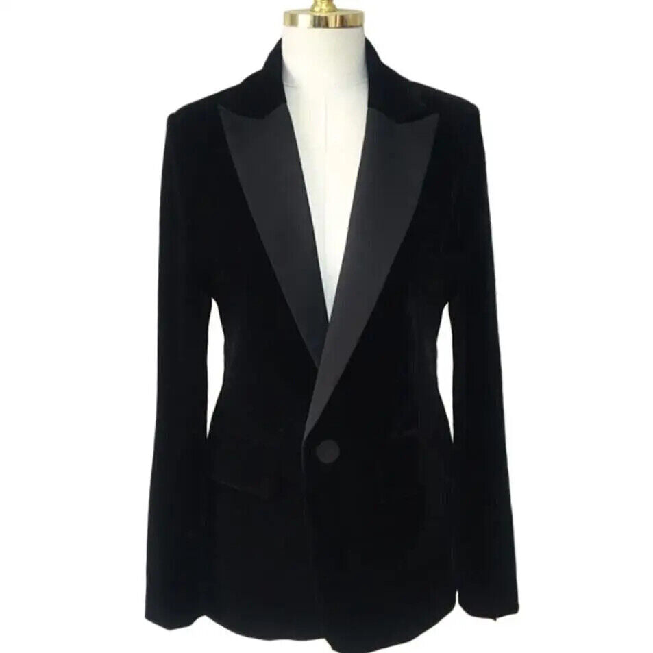 Women Velvet Blazer Coat Tops Black Jackets Autumn office lady small suit